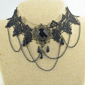 Gothic lace black Rhinestones choker necklace.